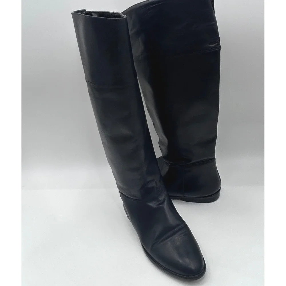 Vintage Black Leather Tall Riding Boots Women's Size 9N Knee High Equestrian